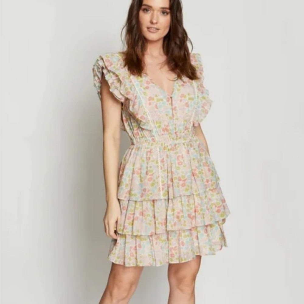 NWT Love the Label for Anthropologie Ines Floral Layered Mini Dress sz S